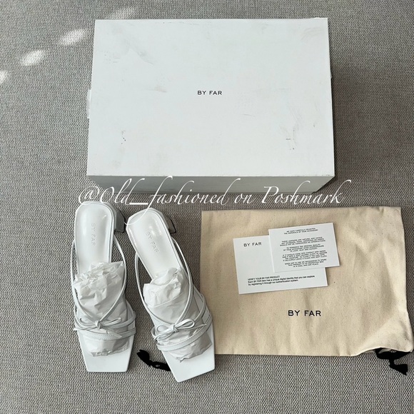 BY FAR June Bow-Detailed Glossed-Leather Mules